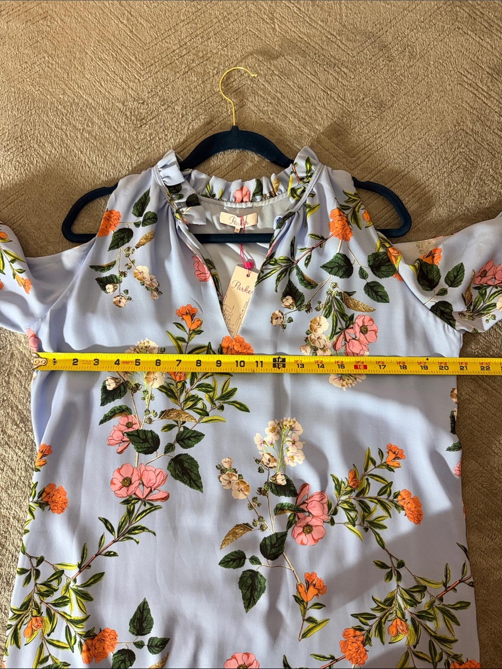 NWT Parker Sky Blue Floral Shoulder Dress Flowy Feminine Size 8 - Picture 11 of 12